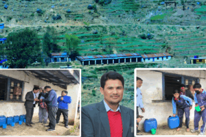 प्रधानाध्यापकद्वारा विद्यालयलाई ग्यालिन र जग हस्तान्तरण।